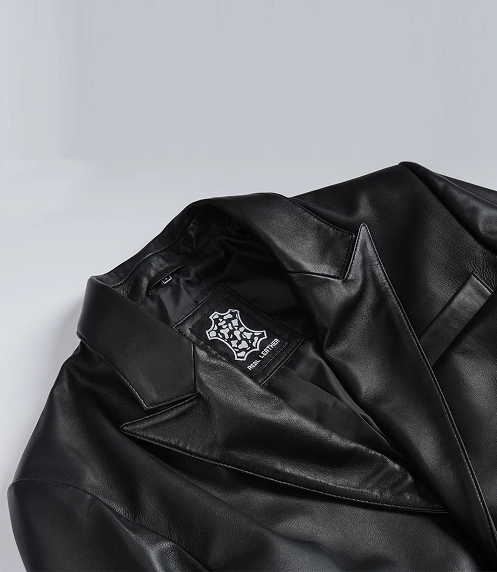 Blazer homme en cuir d'agneau véritable noir