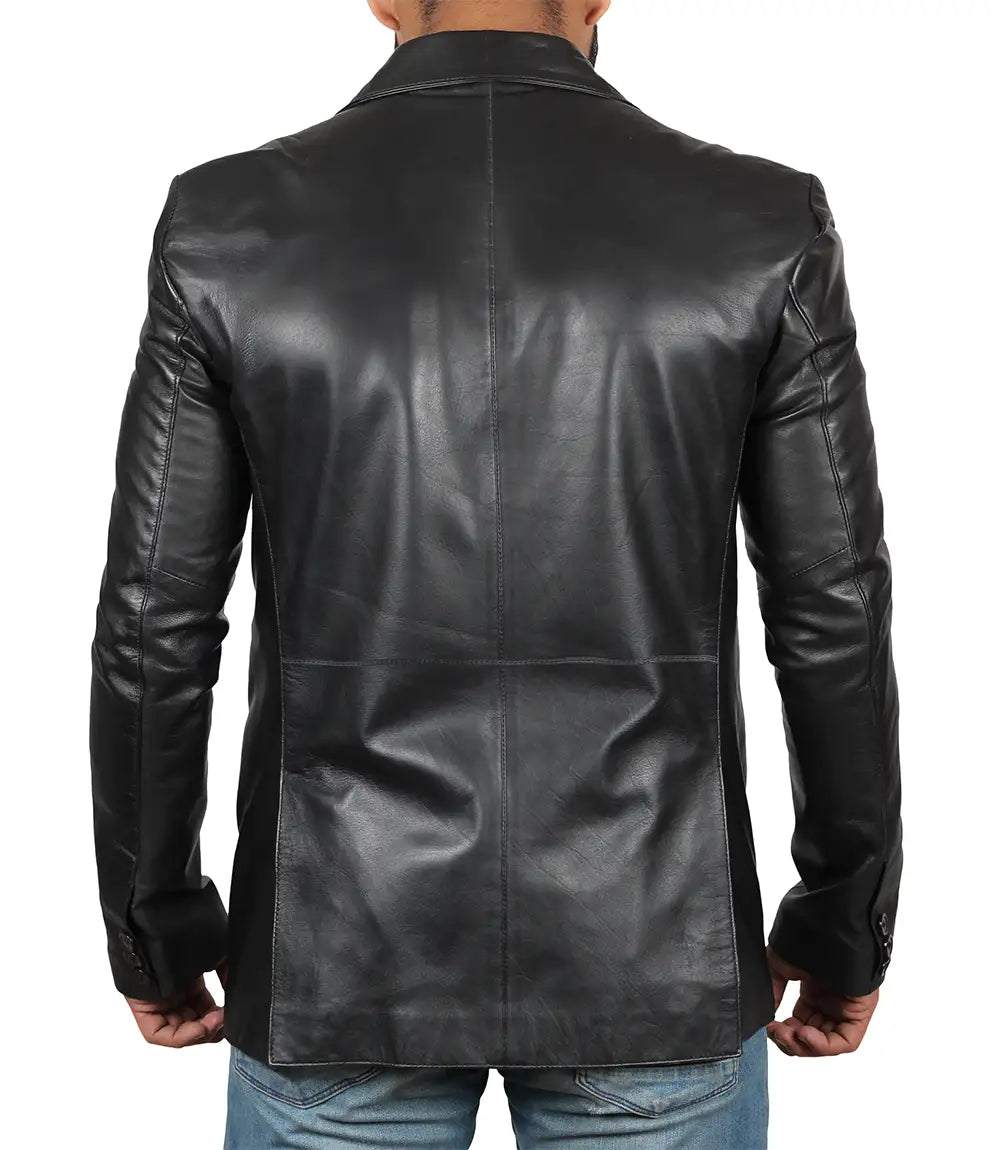 veste homme blazer en cuir noir