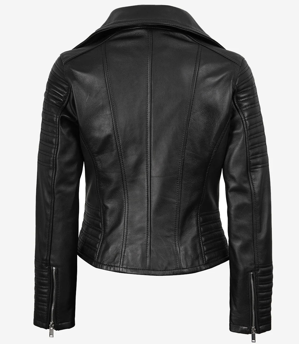 Biker Noir Blouson En Cuir Femme