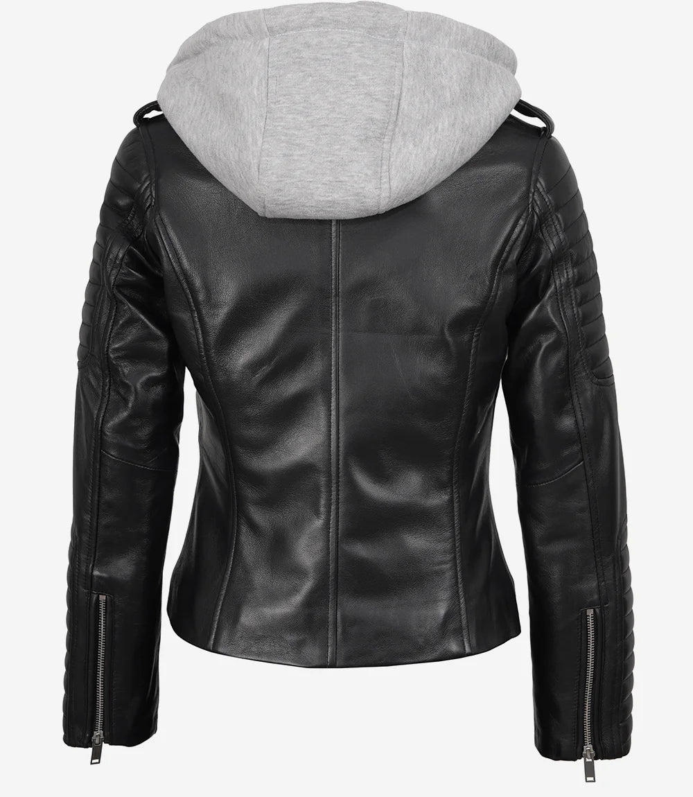 Veste en cuir véritable noir pour femme
