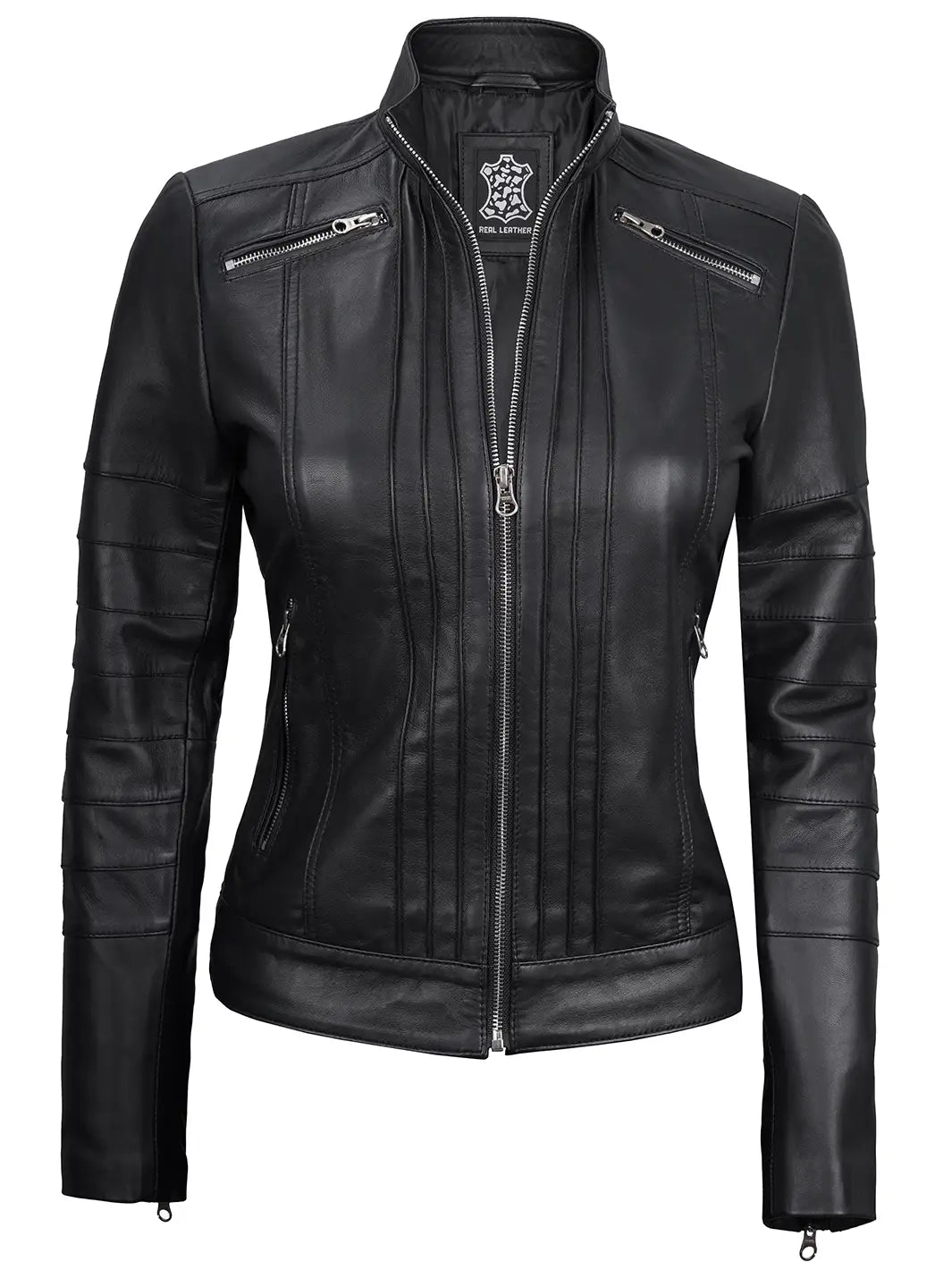 veste en cuir café racer noire