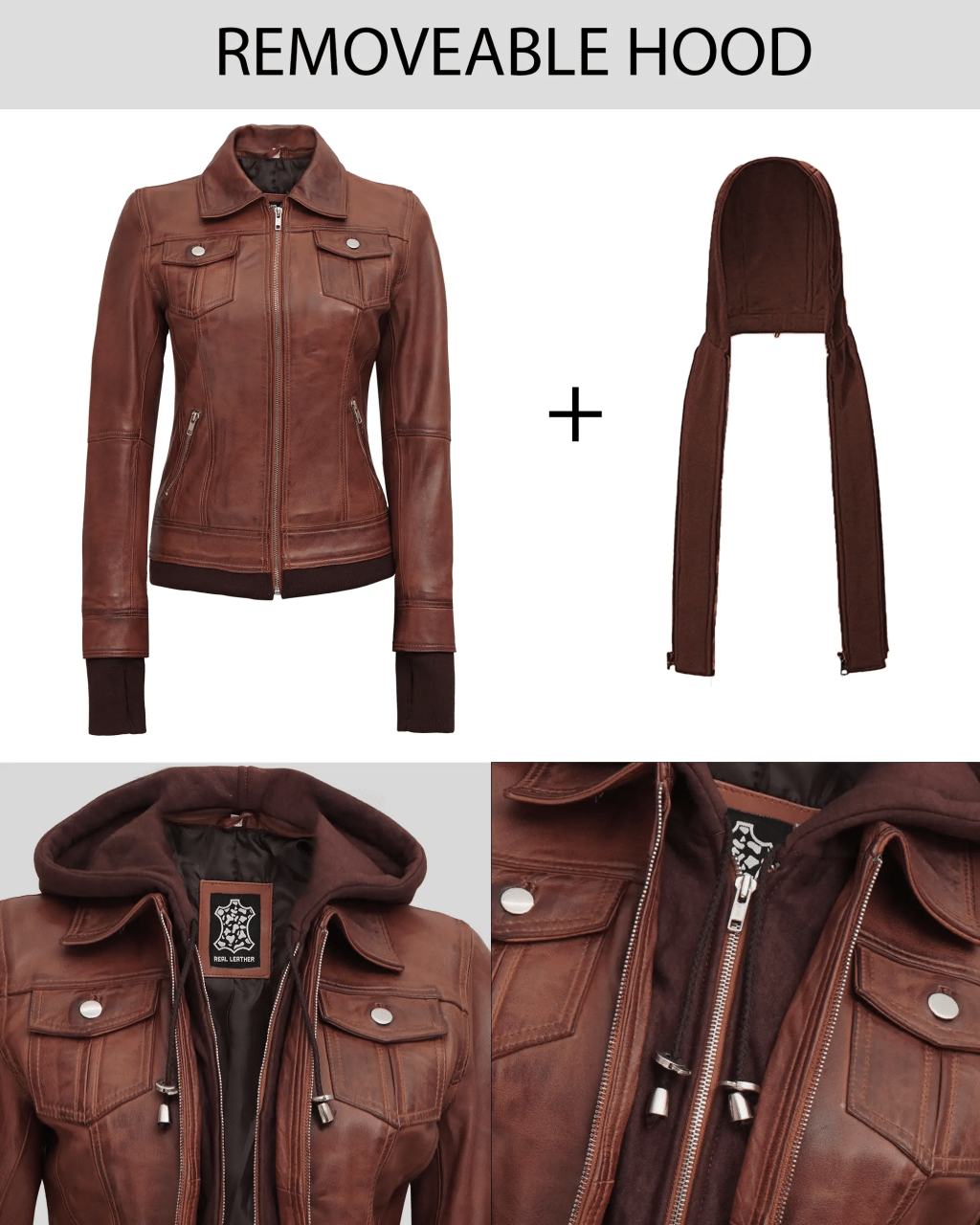veste en cuir bomber avec capuche