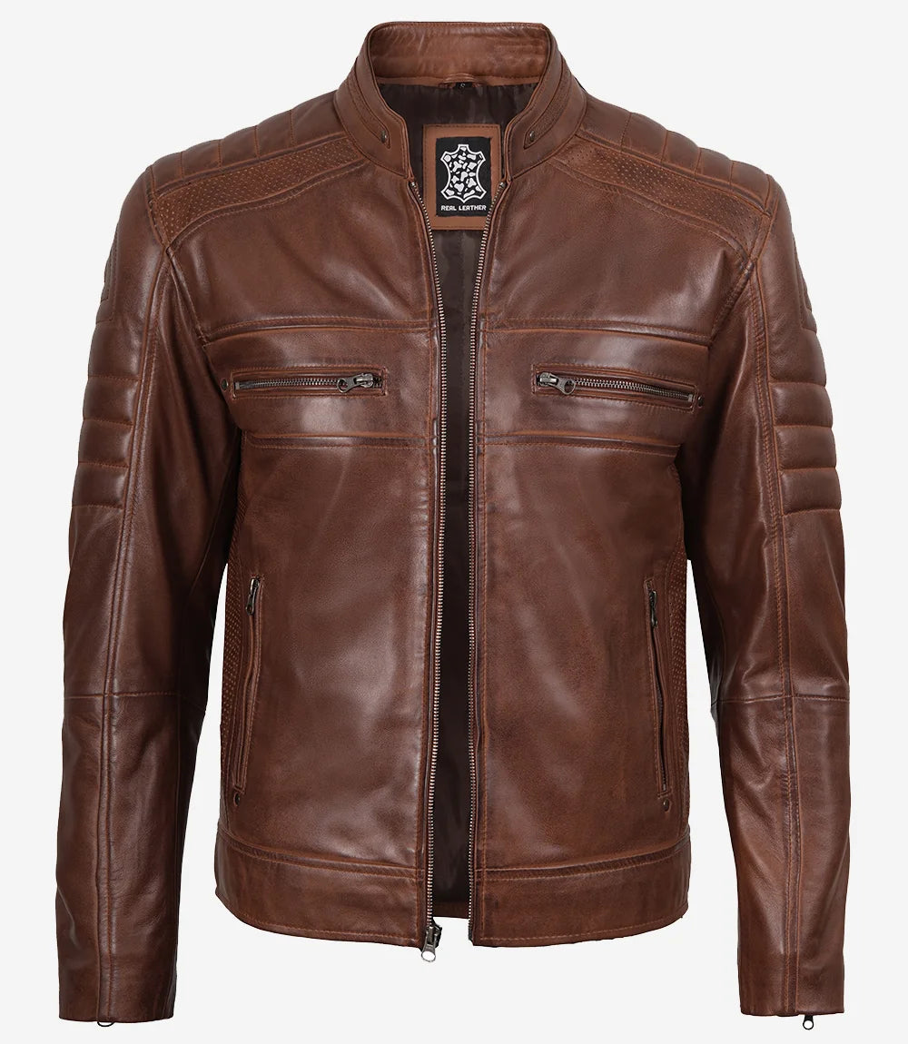 veste en cuir marron cognac pour homme