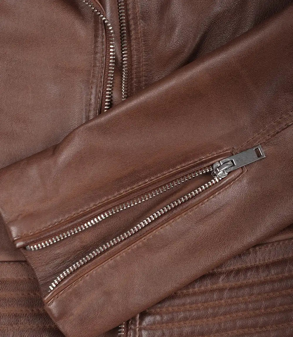 veste de motard en cuir marron