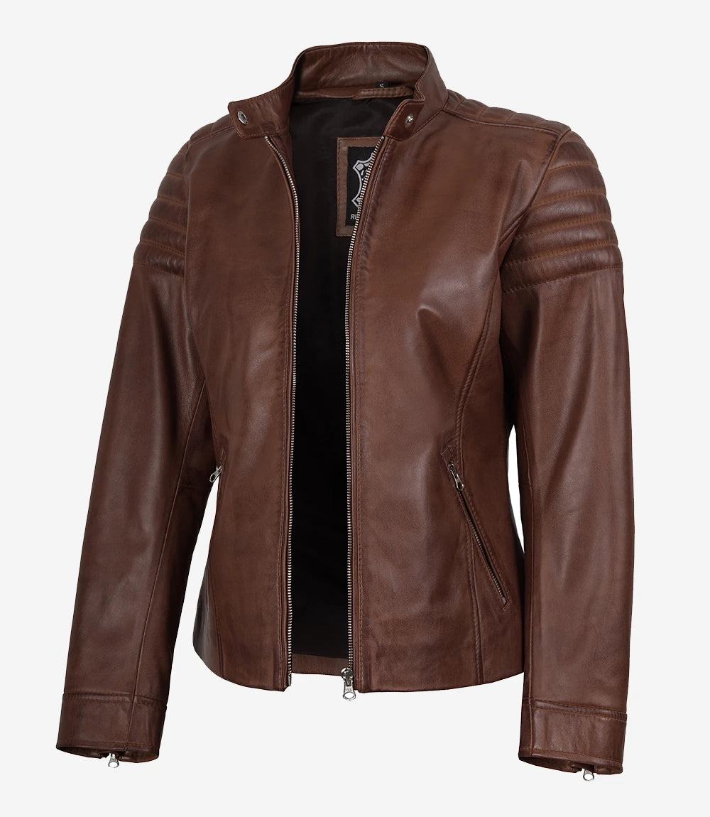 veste en cuir cognac pour femme