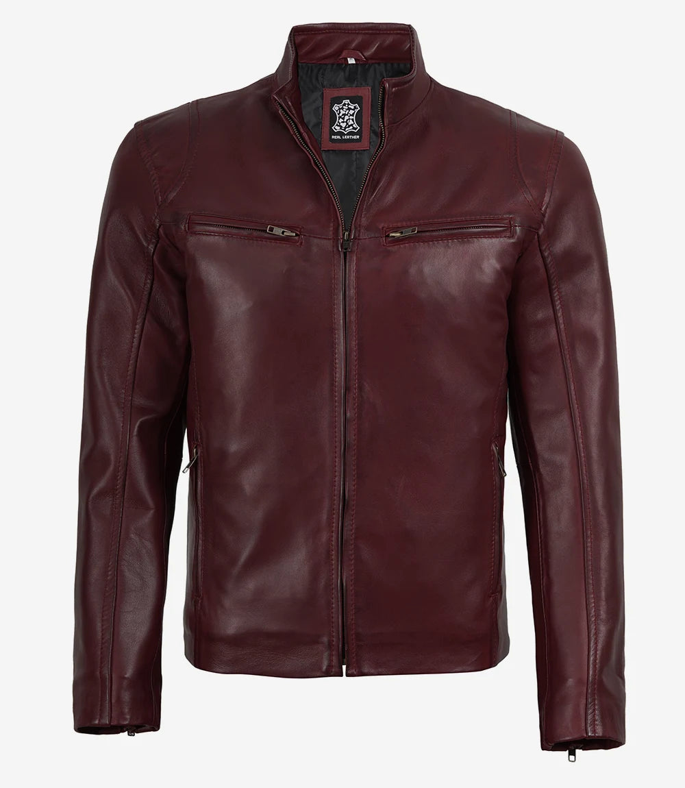Hommes Bourgogne Motard Cuir Veste