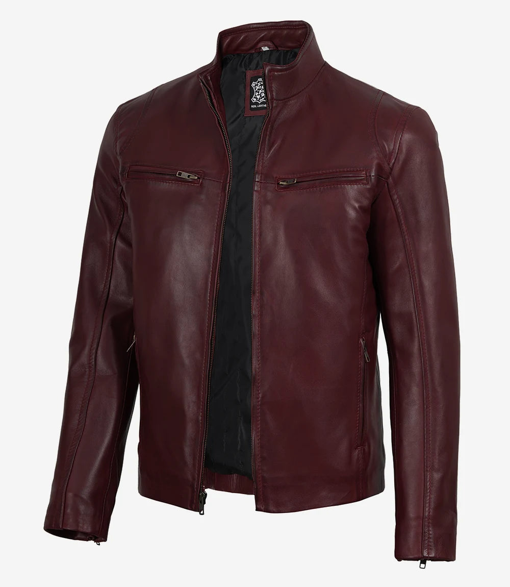 Hommes Bourgogne Motard Cuir Veste