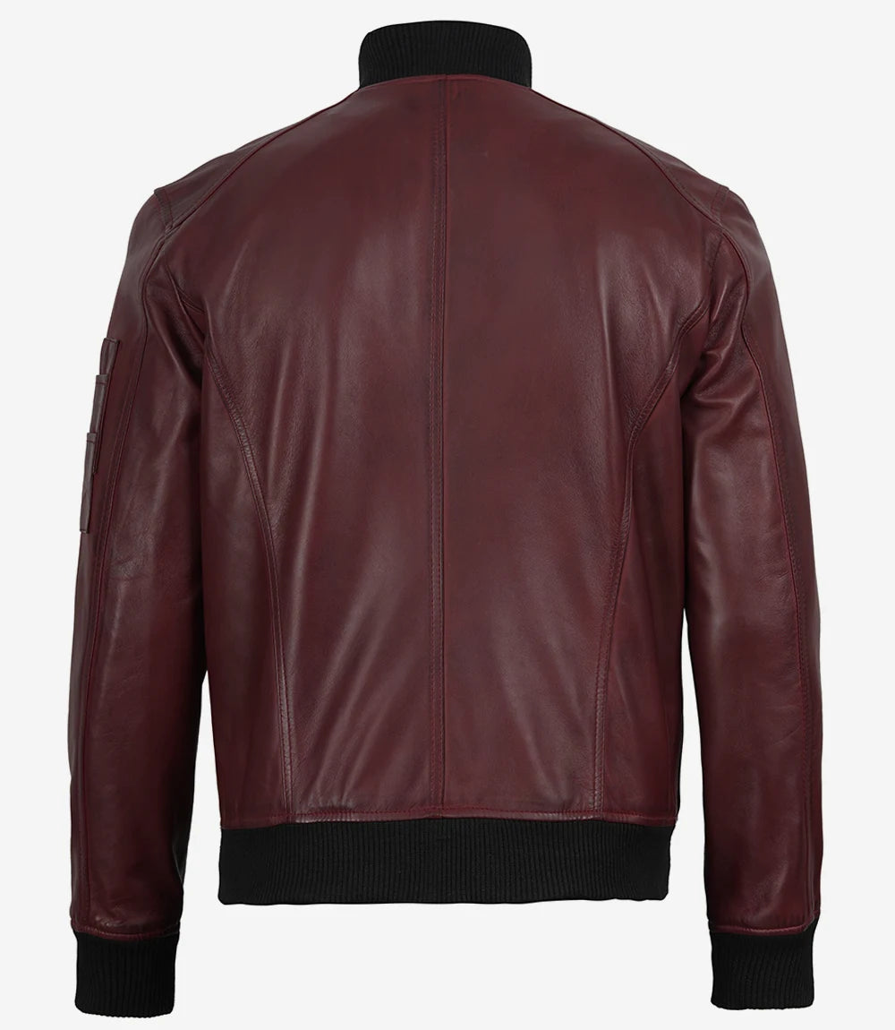 Blouson Bomber Pour Homme En Cuir D'agneau Bordeaux