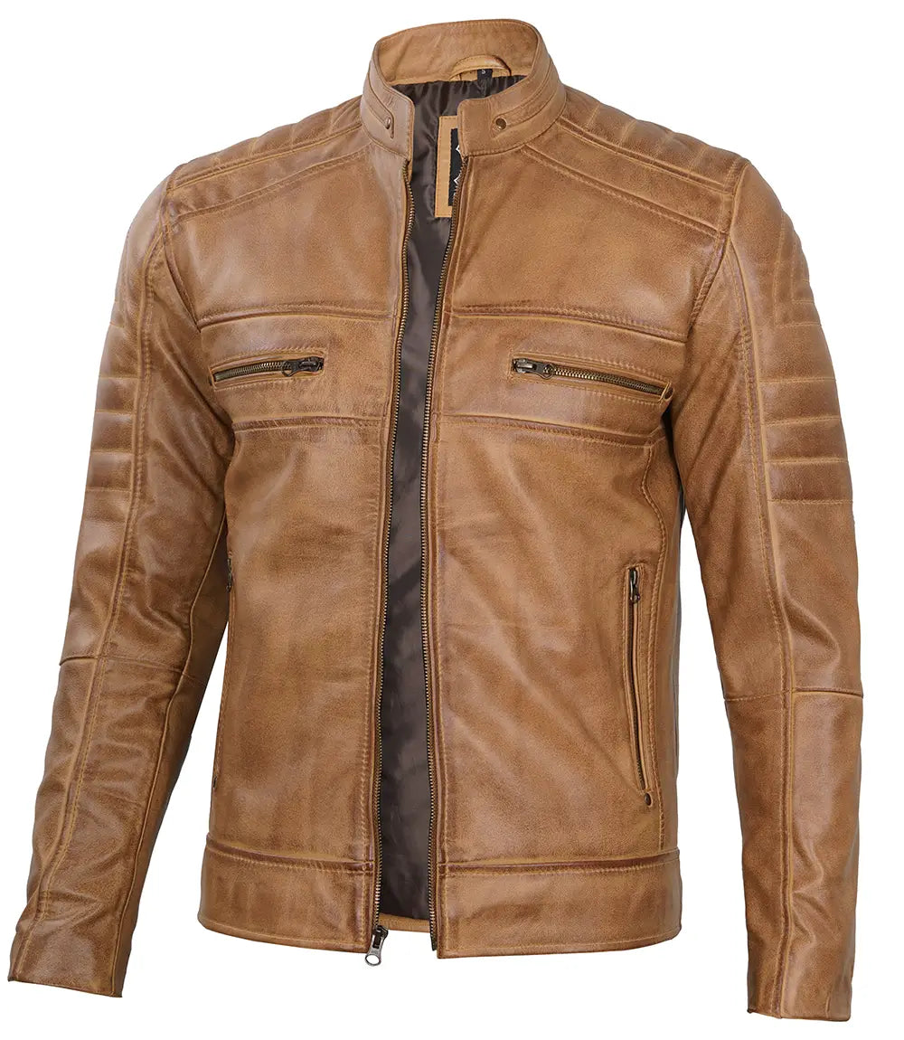 veste en cuir camel café racer