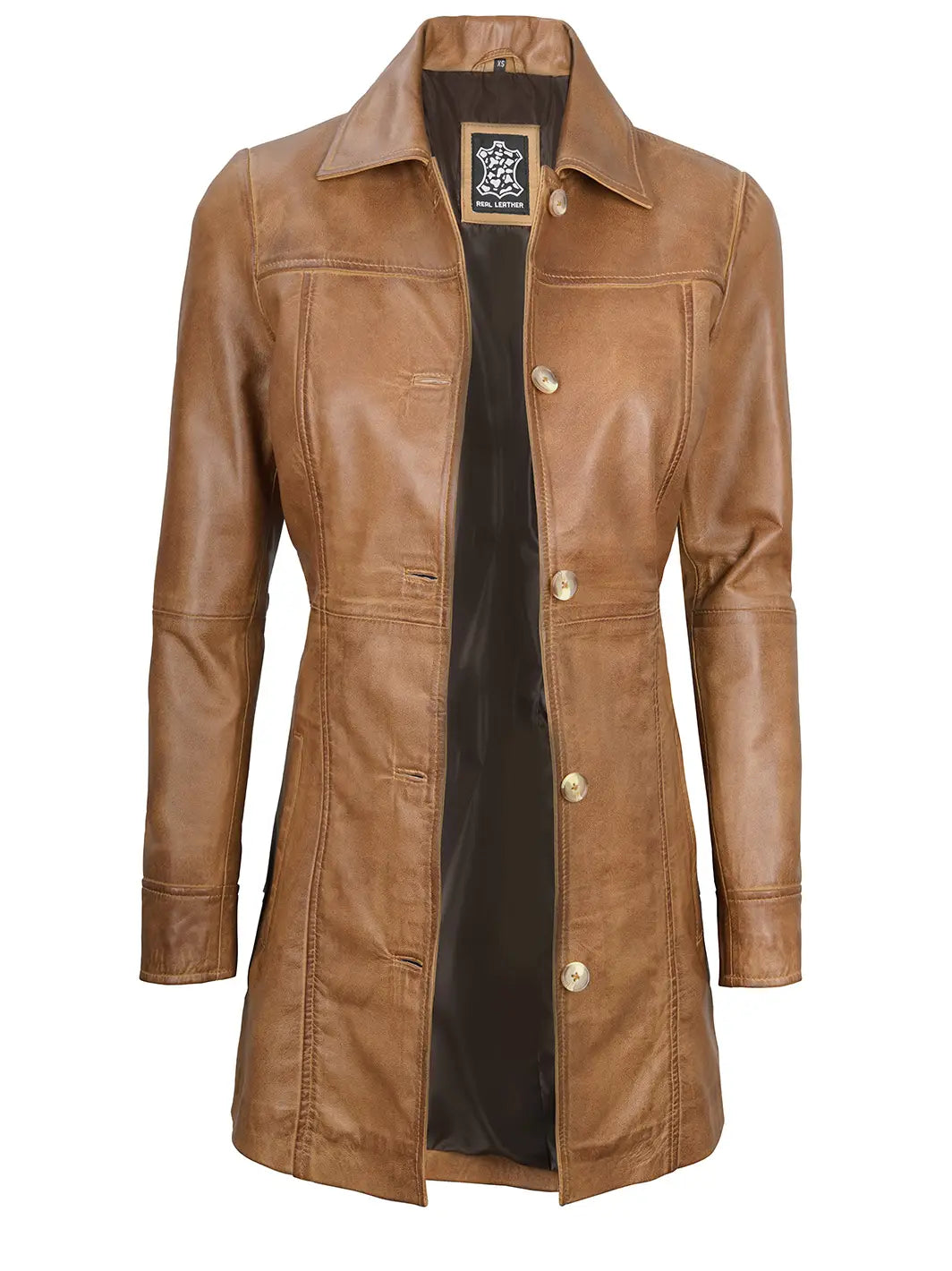 Manteau de voiture en cuir camel