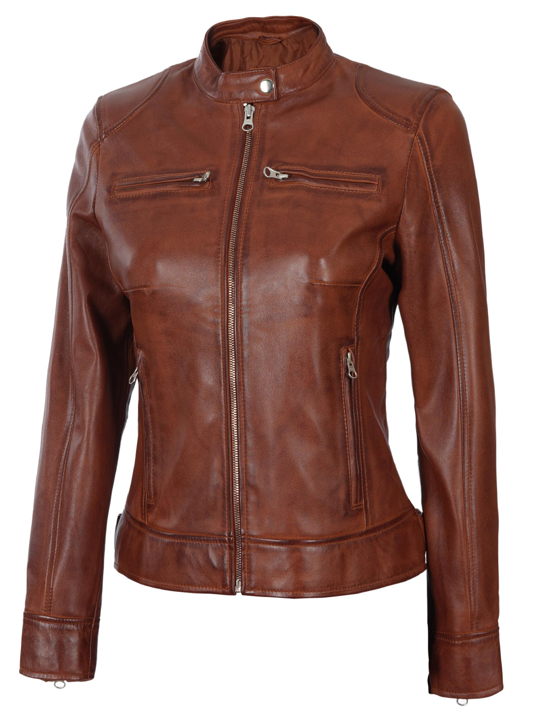 veste en cuir café racer pour femme