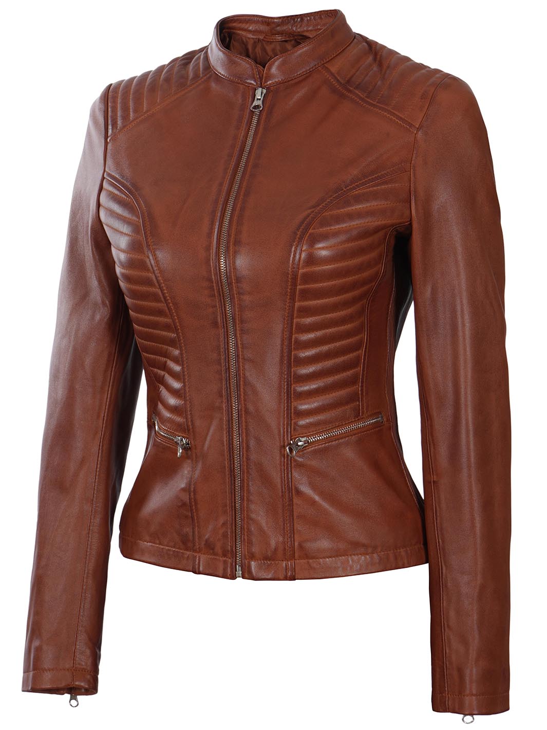 veste en cuir femme biker cognac