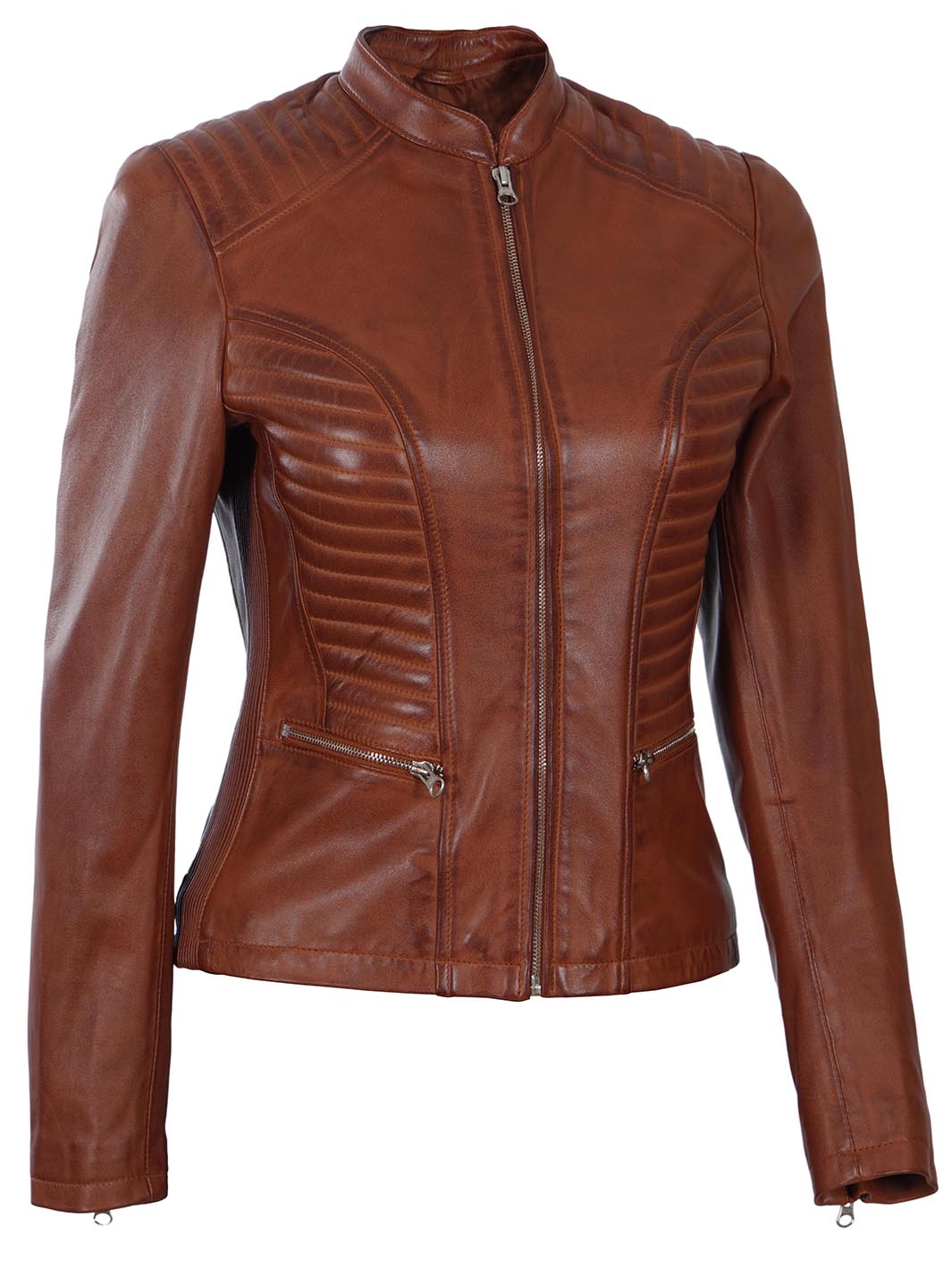 veste en cuir biker femme cognac