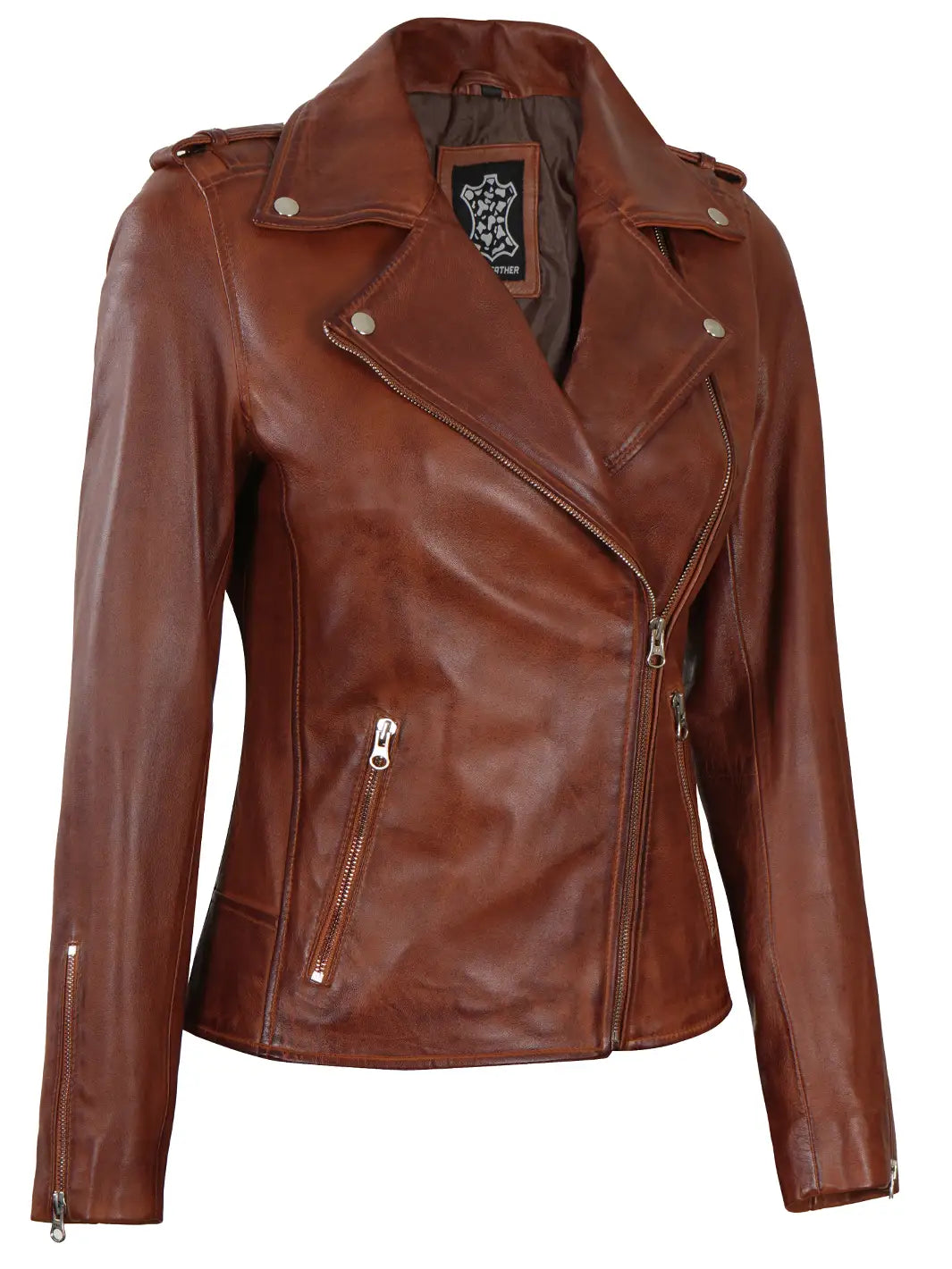 Veste cuir femme cognac
