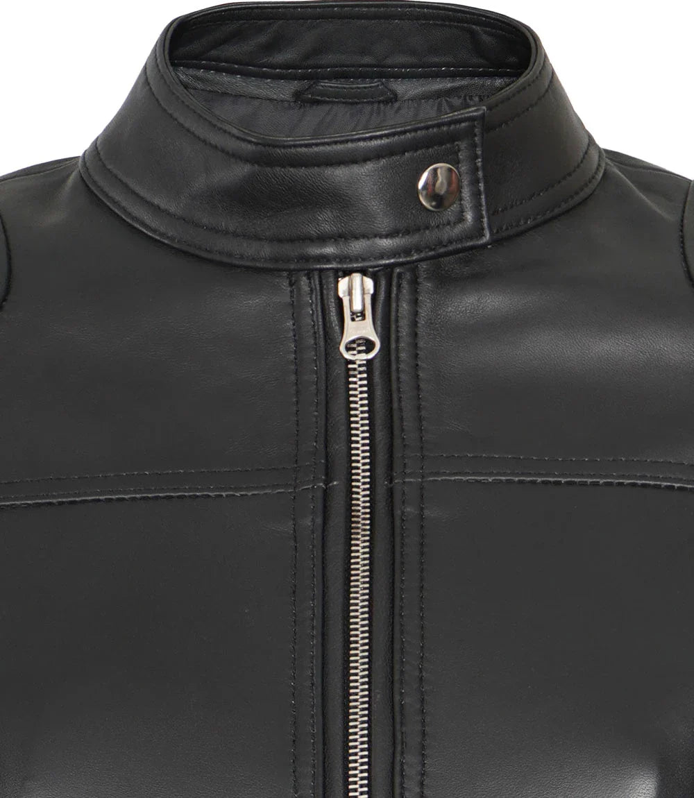 veste courte en cuir avec zip