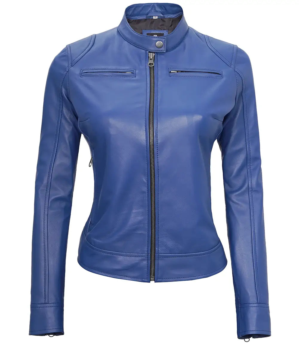 veste en cuir bleu dodge