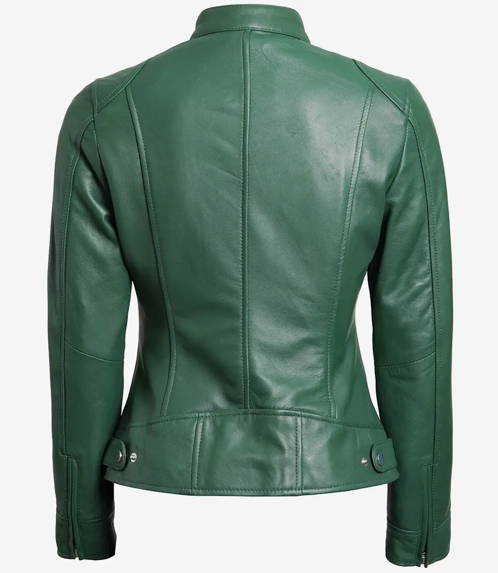 veste en cuir café racer verte pour femme