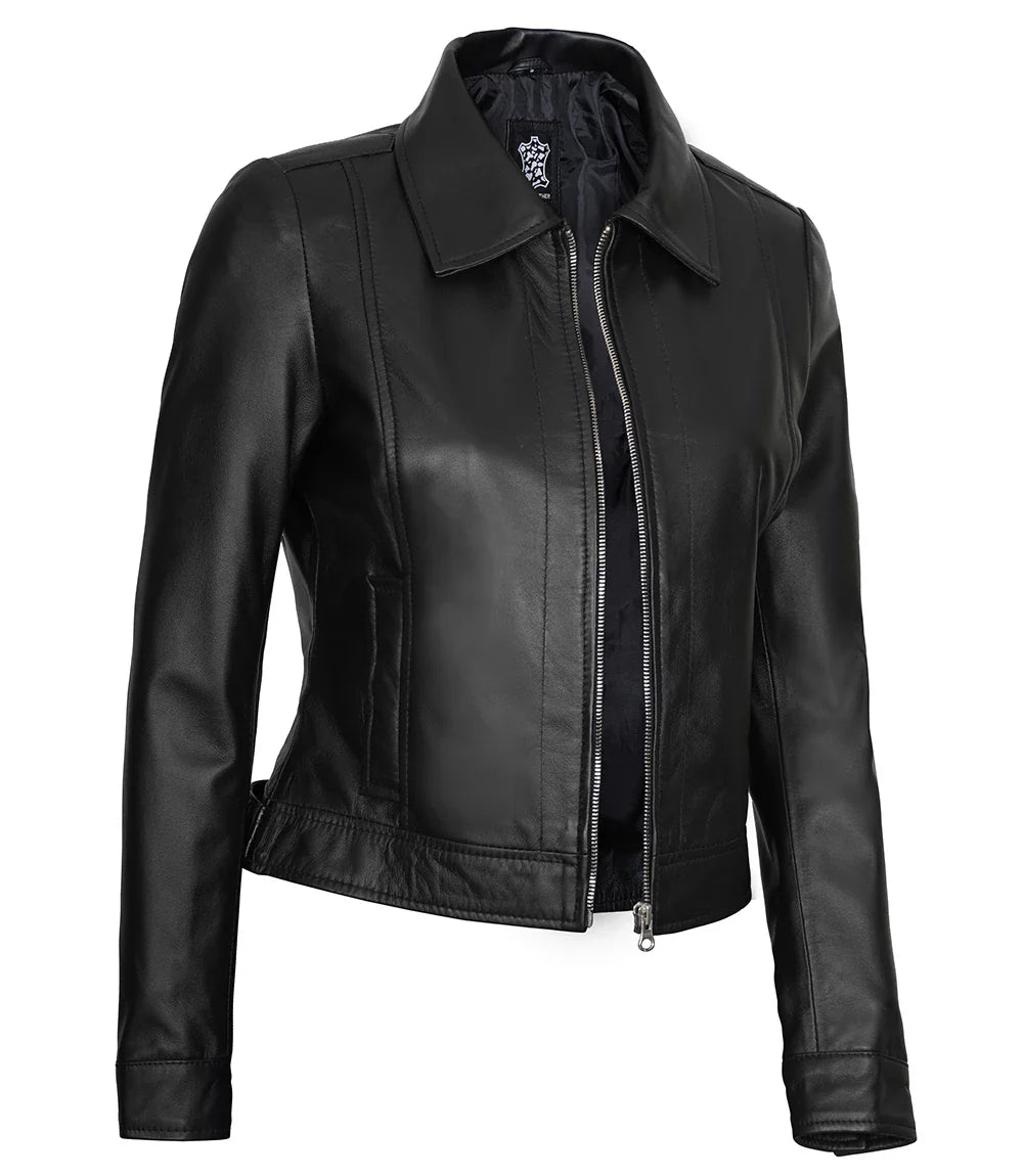veste en cuir femme noire