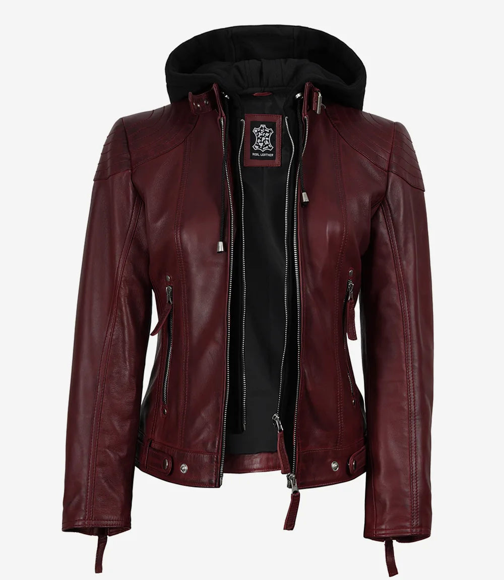 Femmes Cuir Veste Avec Amovible Capuche