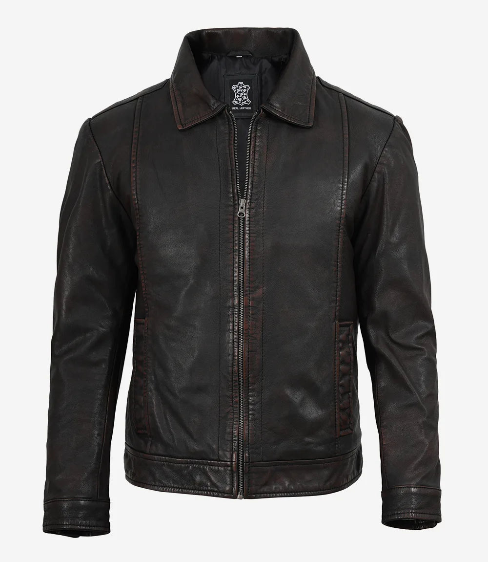 Hommes Noir Vintage Cuir Veste 