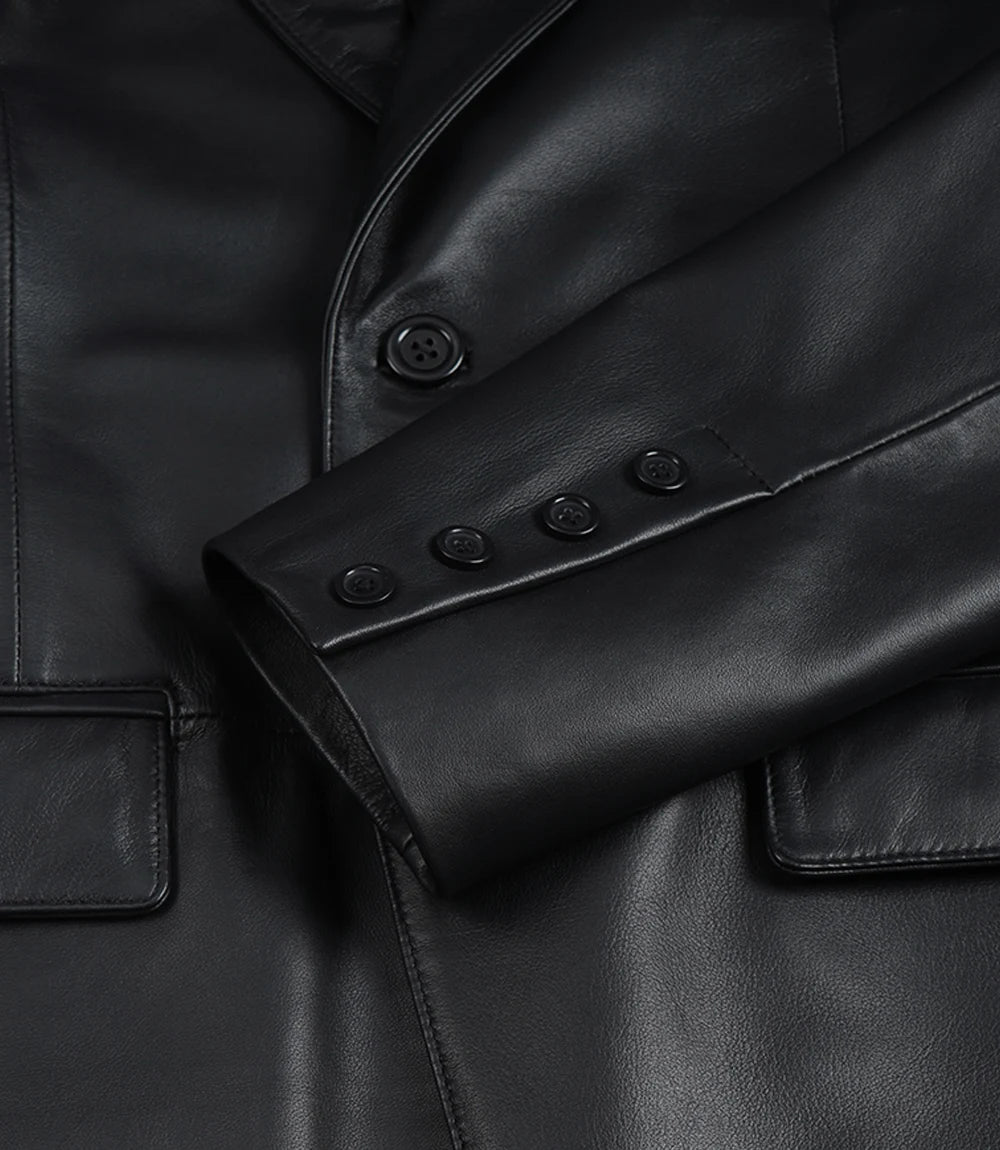 Blazer homme en cuir d'agneau véritable noir