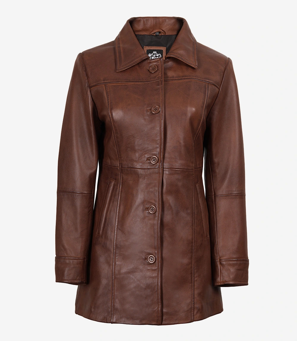 Manteau de voiture en cuir cognac