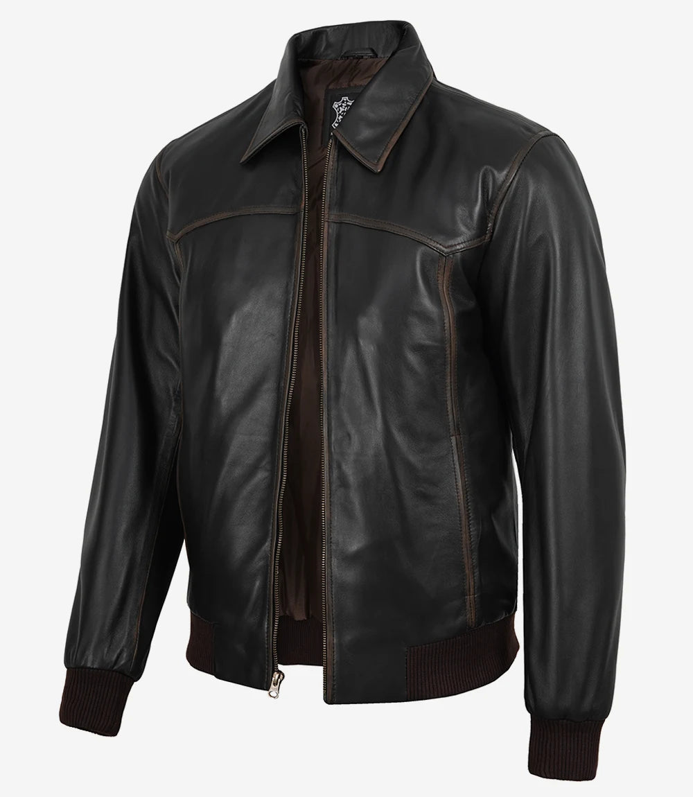 Hommes Brun Vintage Bombardier Cuir Veste