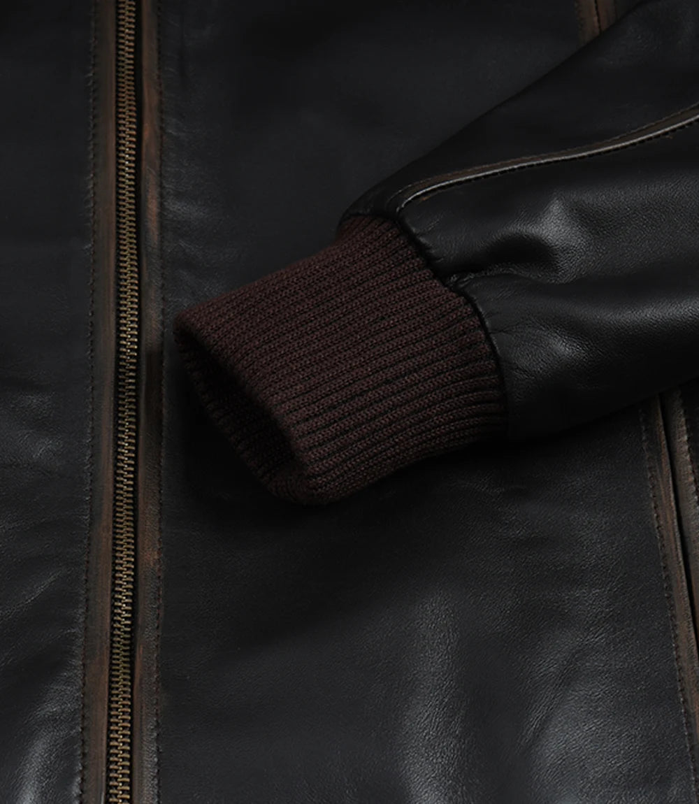 Hommes Sombre Brun Bombardier Cuir Veste