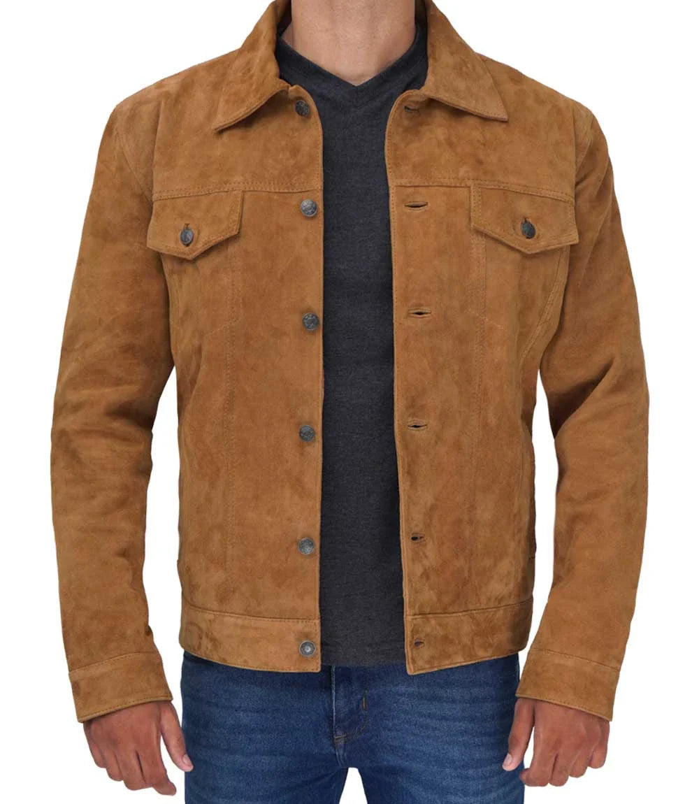 veste en cuir suédé marron clair