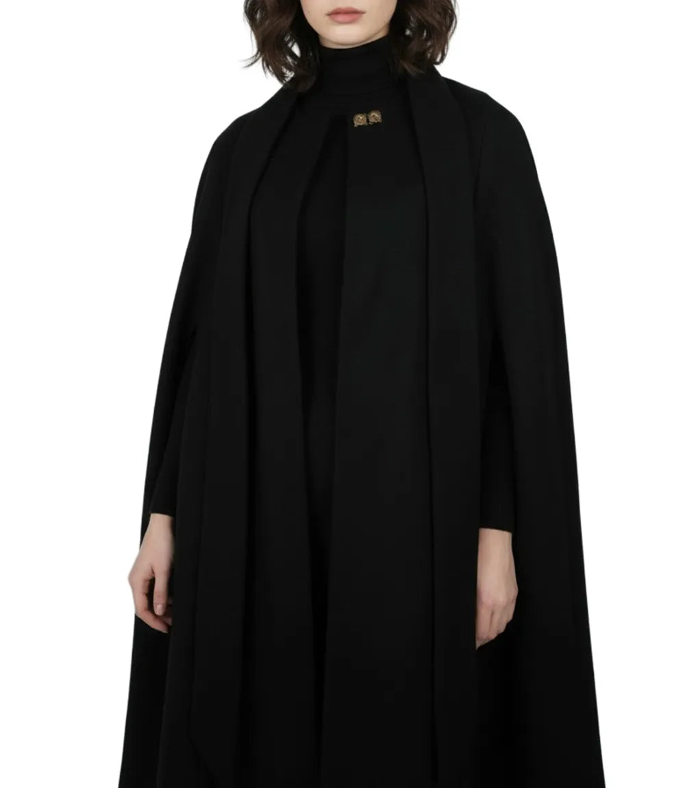 Noir Manteau Cape En Laine