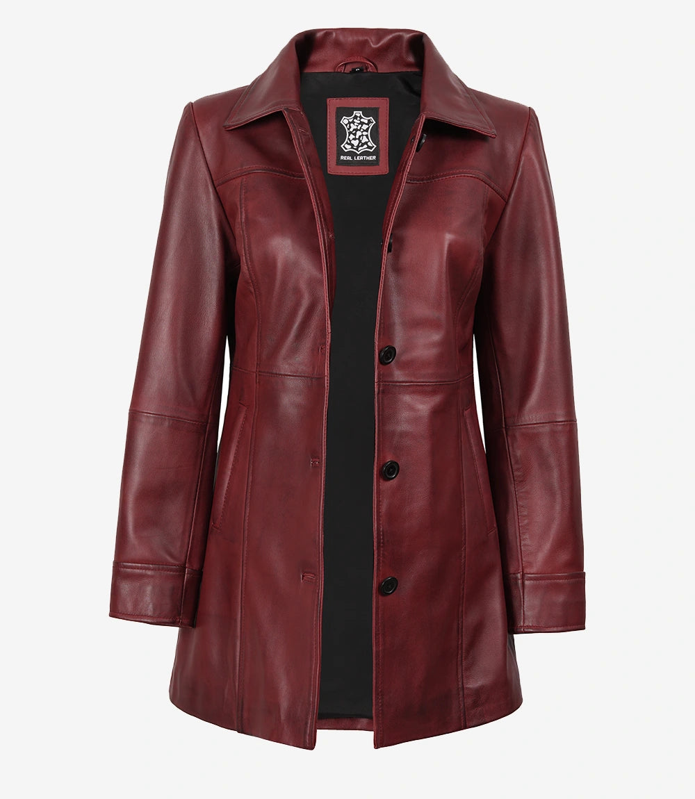 Manteau en cuir violet pour femme