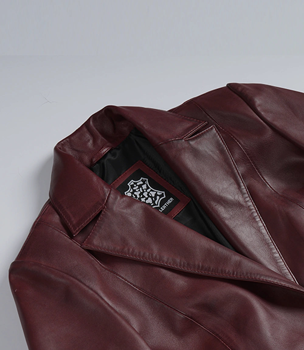 Femmes Bourgogne Cuir Blazer