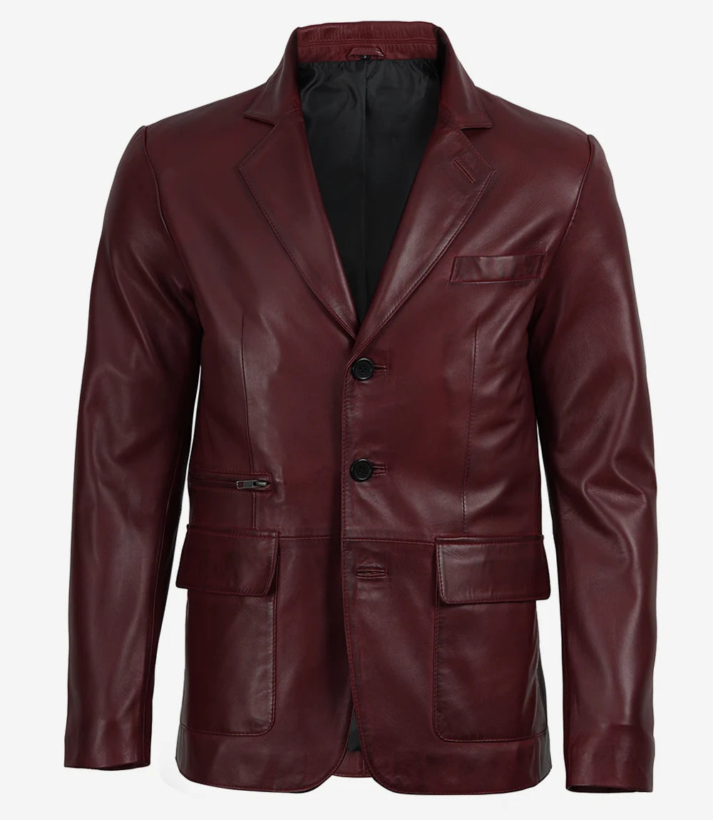 Hommes Bourgogne Agneau Cuir Blazer