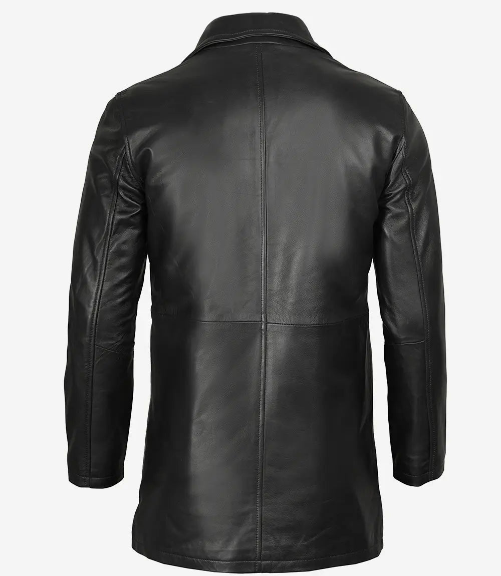 Manteau de voiture en cuir noir 3/4 de longueur pour hommes
