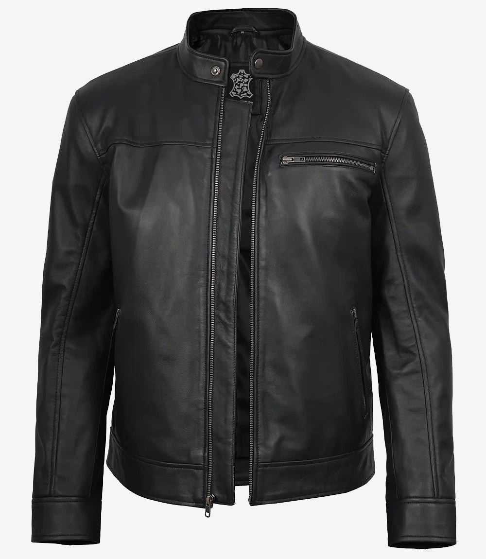 Veste en cuir véritable noir pour homme
