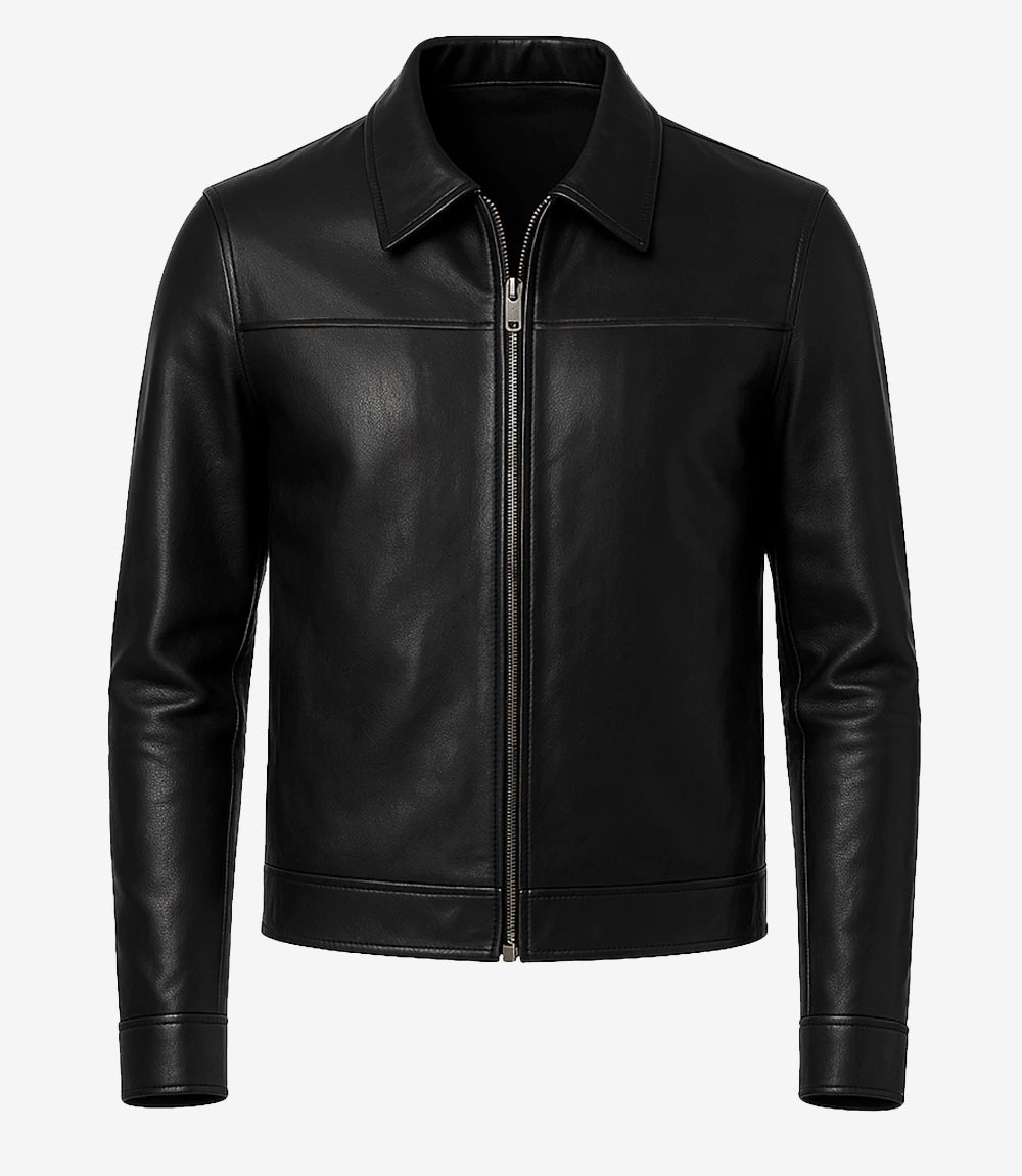 Veste en cuir véritable noire pour homme