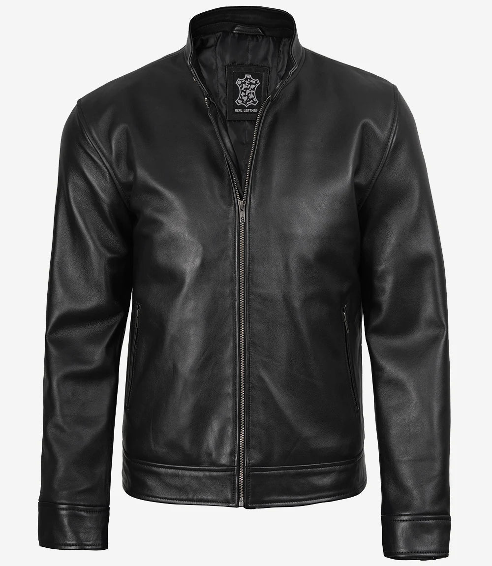 Veste en cuir noir pour homme