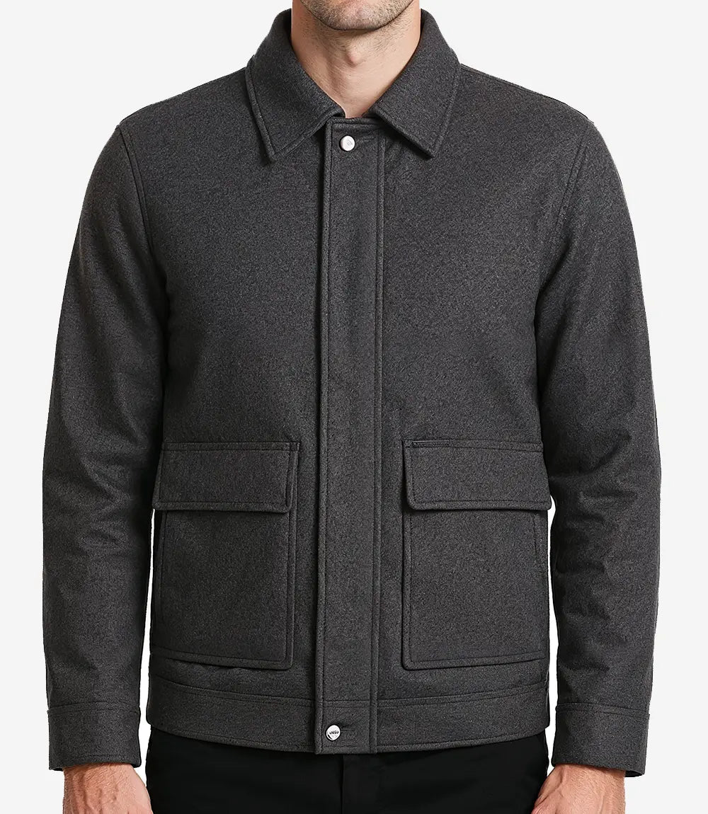 Homme Gris Charbon Veste En Laine