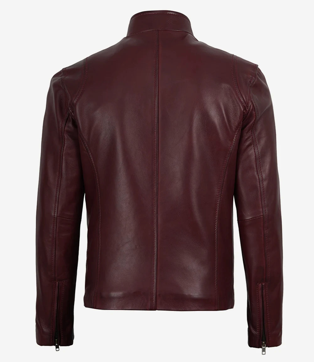 Hommes Bourgogne Motard Cuir Veste