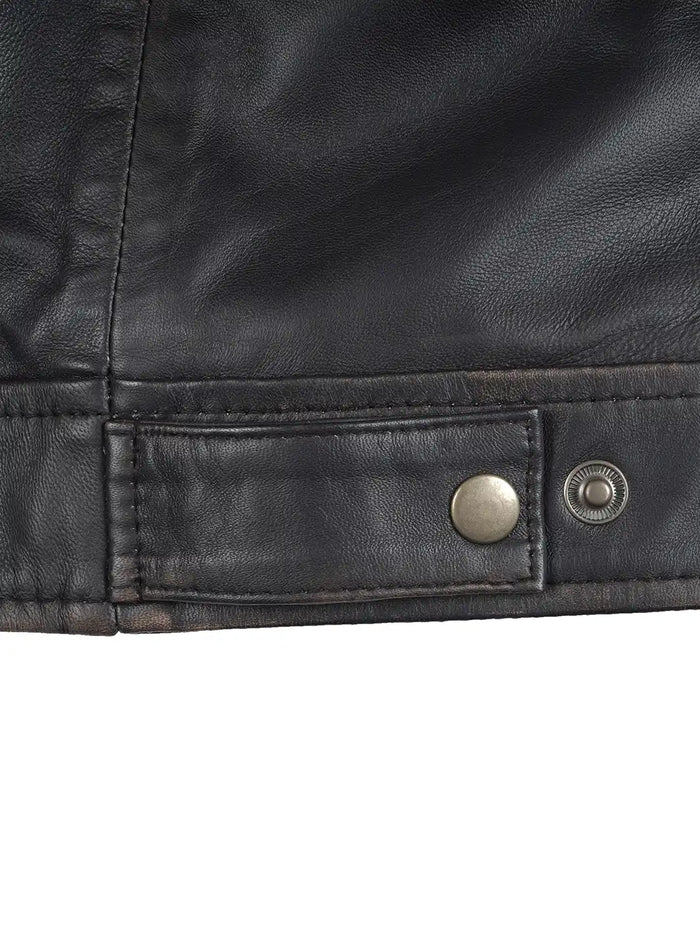 Veste de moto en cuir marron foncé pour homme