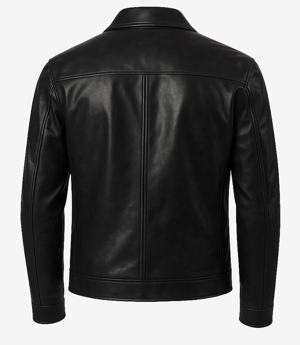 Veste en cuir véritable noir pour homme