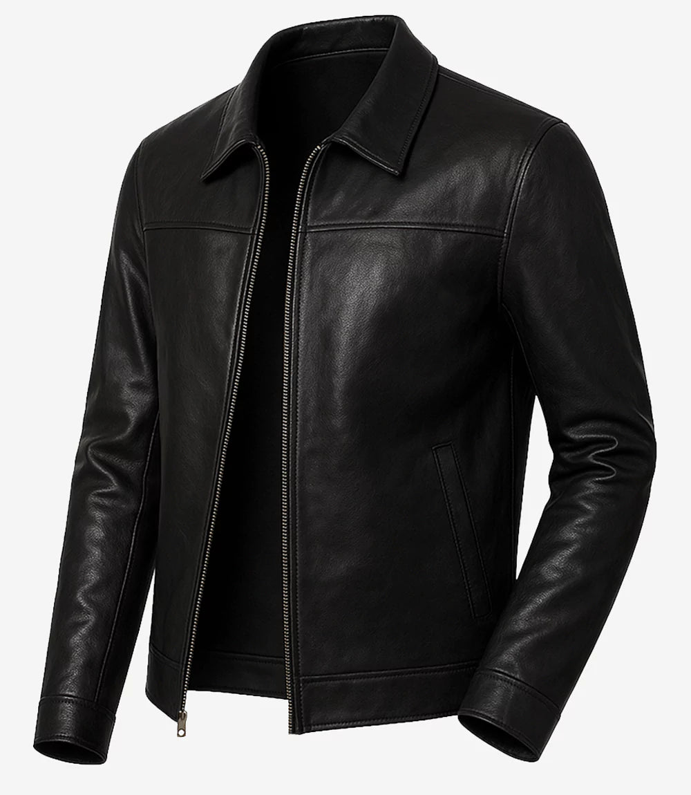 Veste en cuir d'agneau noir pour homme