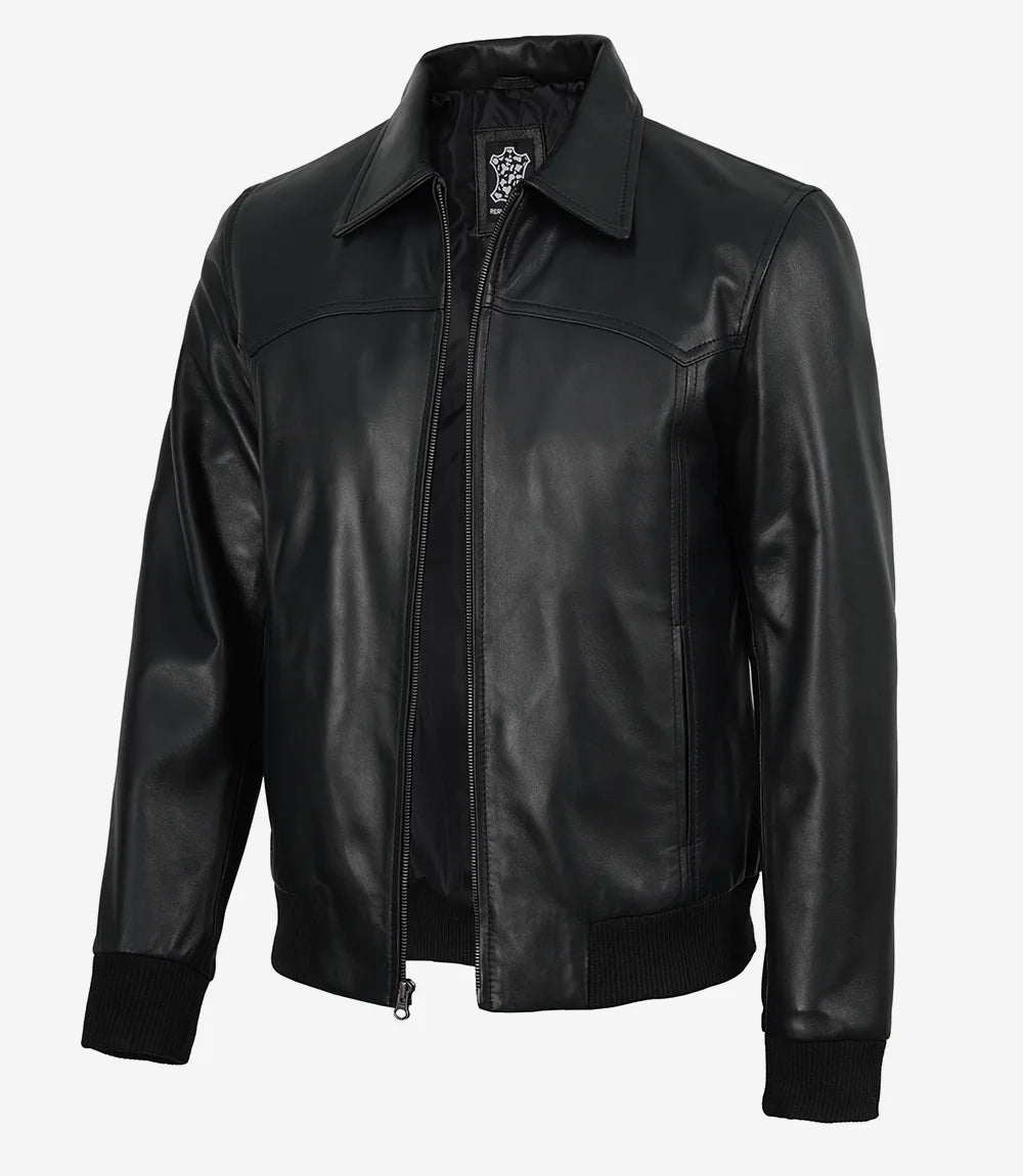 Blouson Harrington Noir Bomber Pour Homme en Cuir