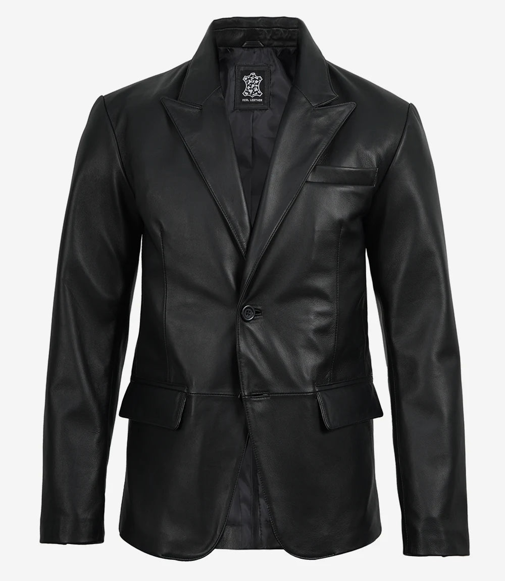homme en cuir d'agneau véritable noir Blazer