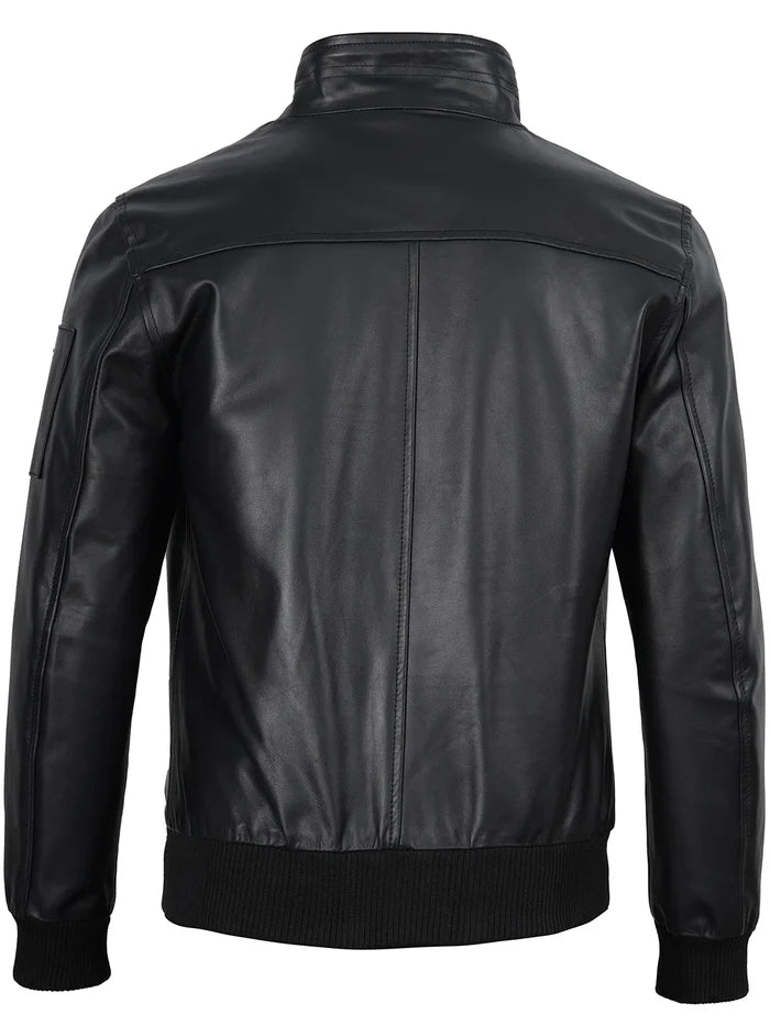 Blouson aviateur en cuir de vachette véritable noir pour homme