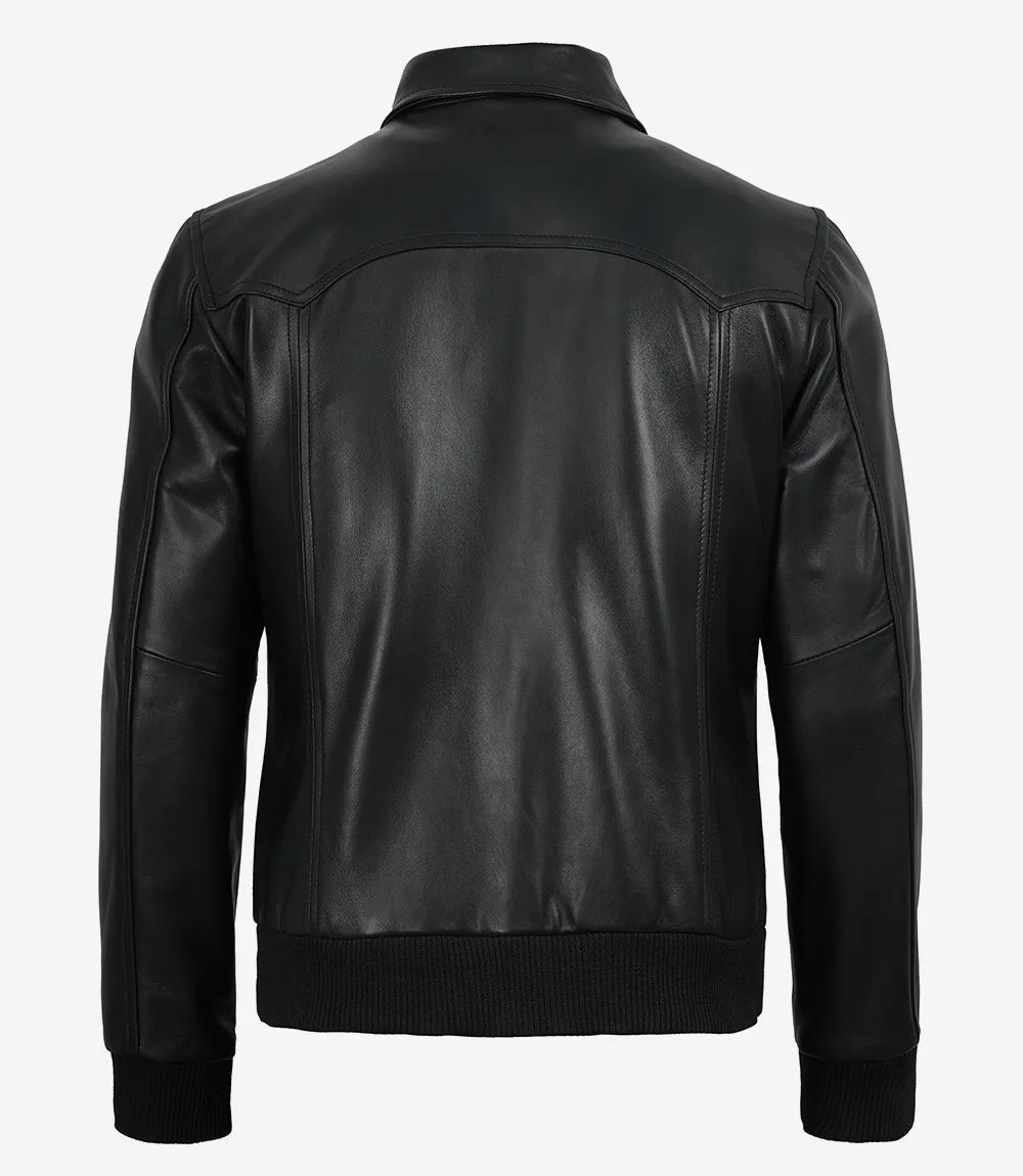 Blouson Noir Bomber Pour Homme en Cuir