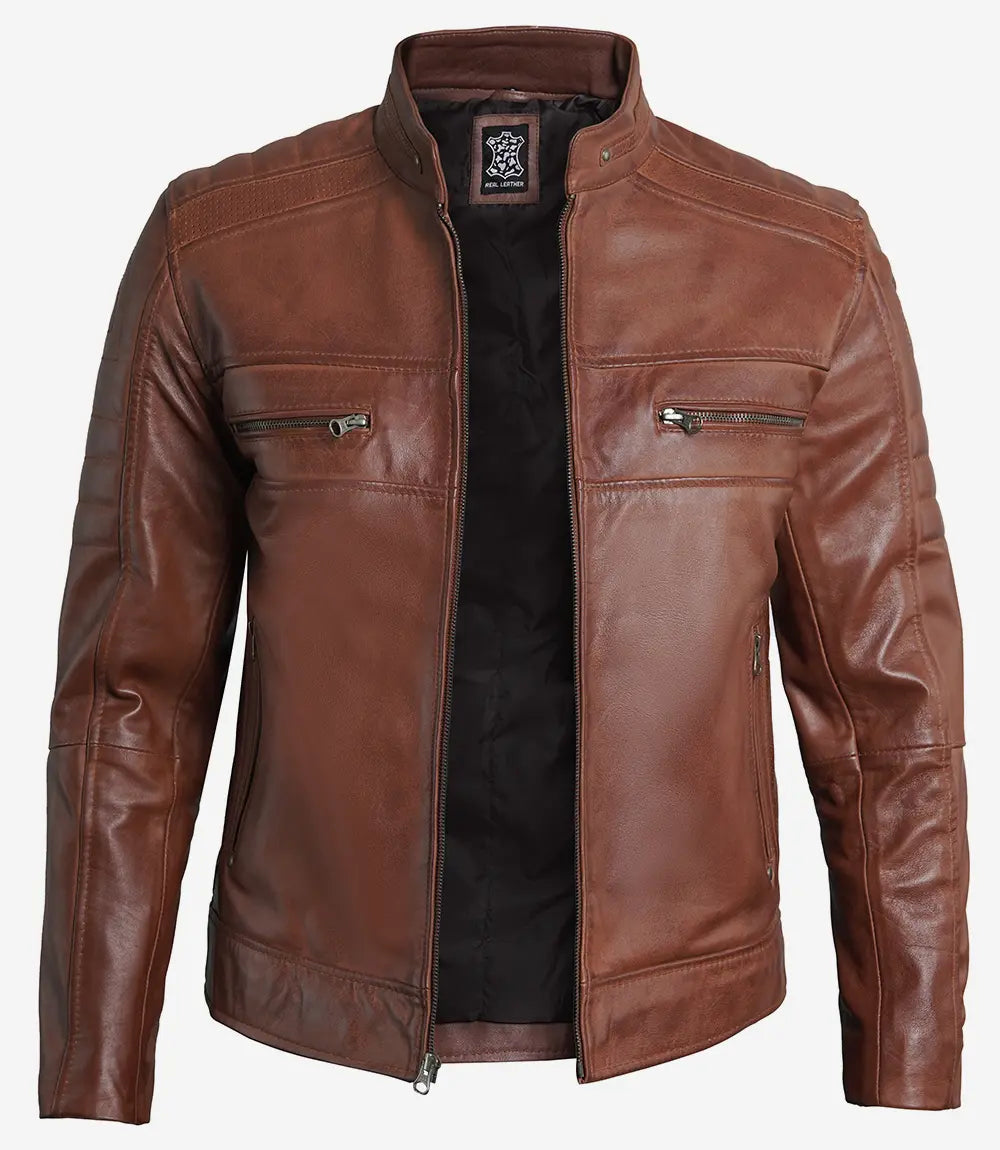 Austin Hommes Cognac Café Racer Veste En Cuir