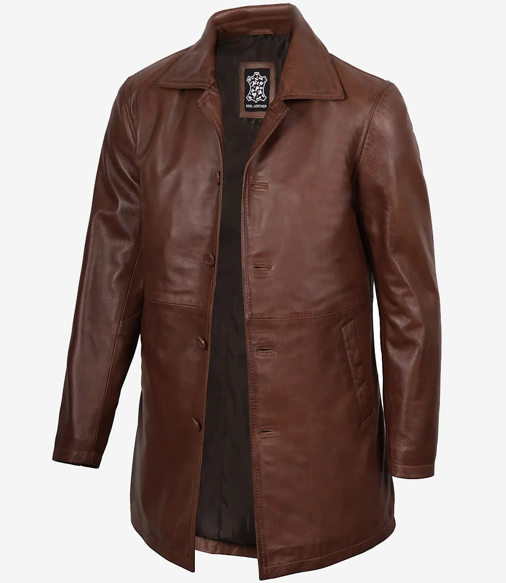 manteau en cuir marron pour homme
