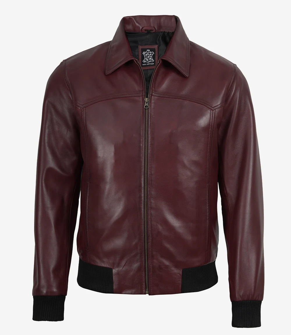 Hommes Bourgogne Cuir Bombardier Veste