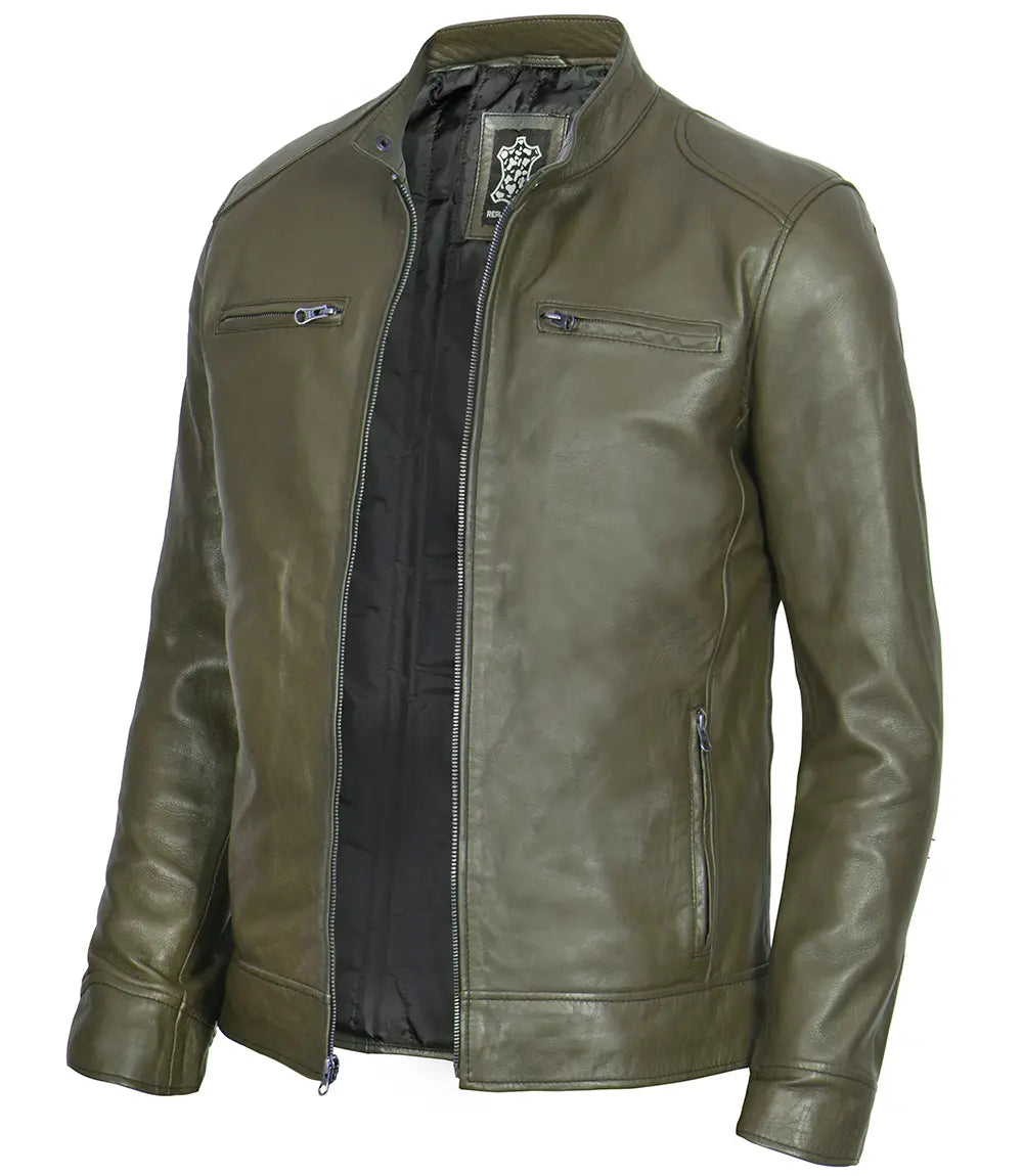 veste café racer verte pour homme